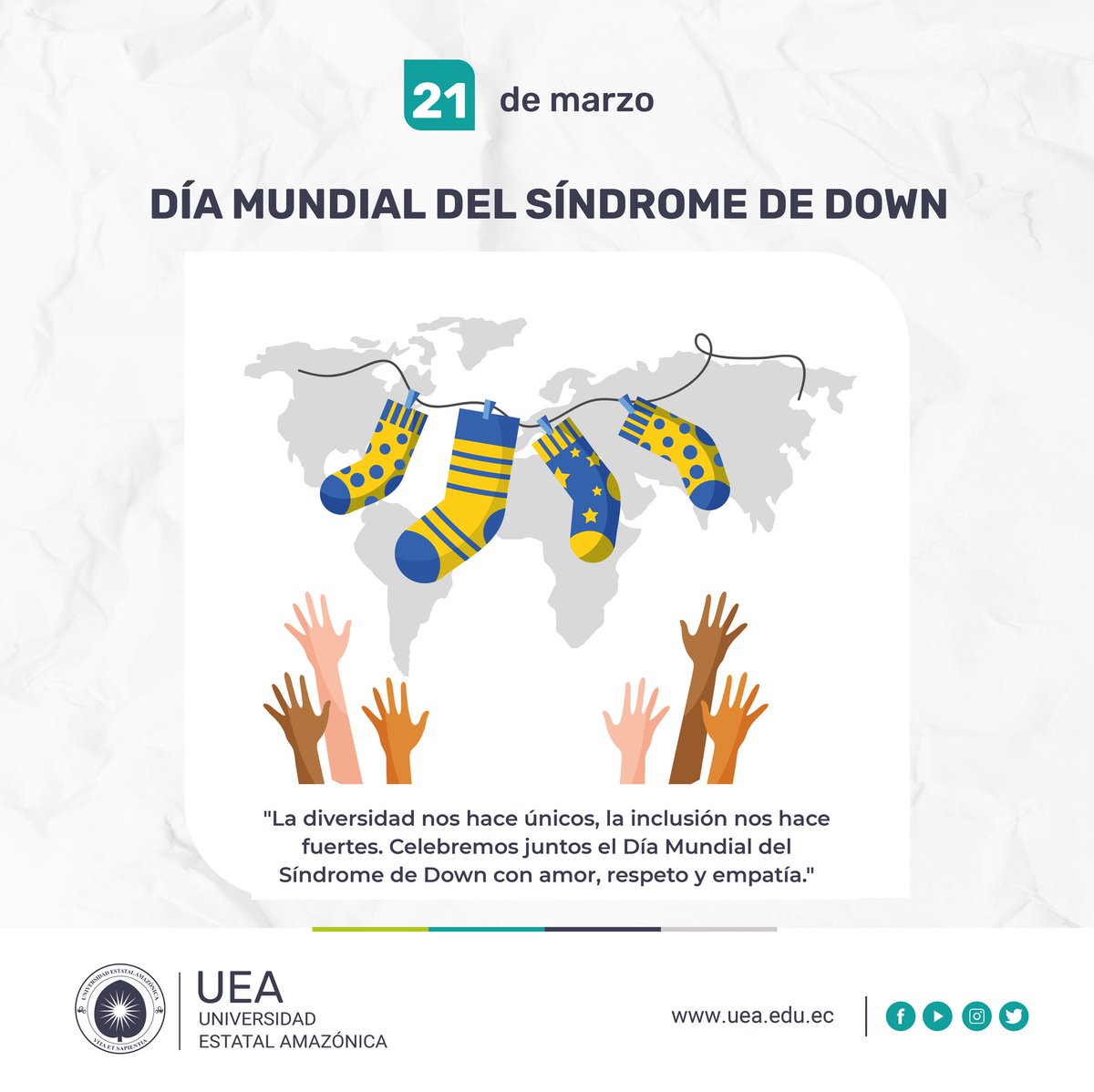 Hoy, en el Día Mundial del Síndrome de Down, celebramos la diversidad, la inclusión y el potencial de todas las personas. ¡Juntos podemos construir un mundo más justo y respetuoso para todos!

#UEAesExcelencia