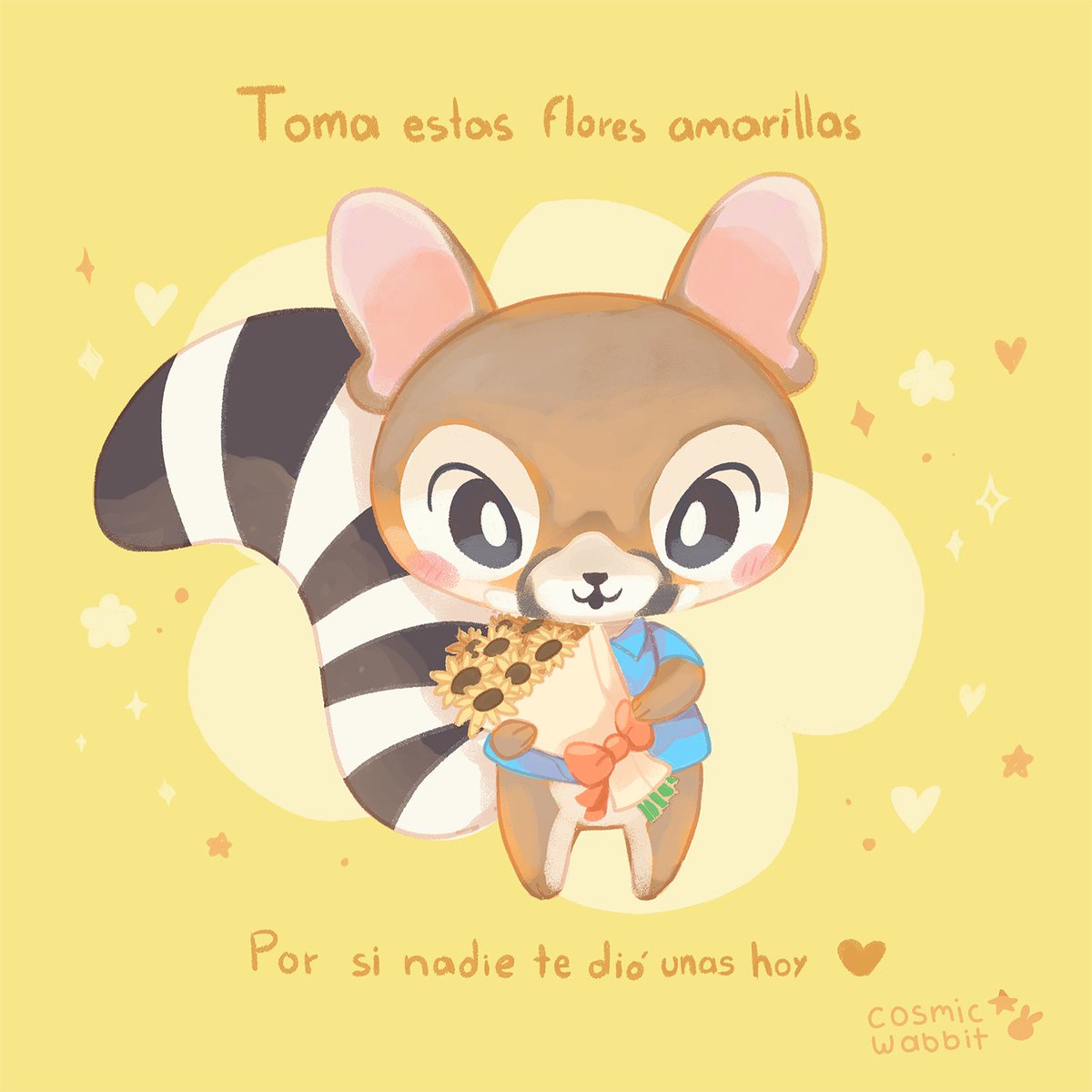 Un pequeño Cacomixtle con flores amarillas para este inicio de primavera 💛 🌻✨
