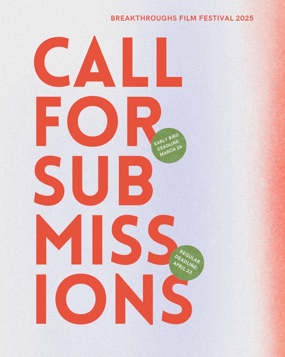 From WSC, an update from the Breakthroughs Film Festival! 

Submissions are now open for the 2025 Breakthroughs Film Festival!

BFF is devoted exclusively to showcasing short films in any genre by emerging women and non-binary filmmakers. Submit to Breakthroughs on FilmFreeway!