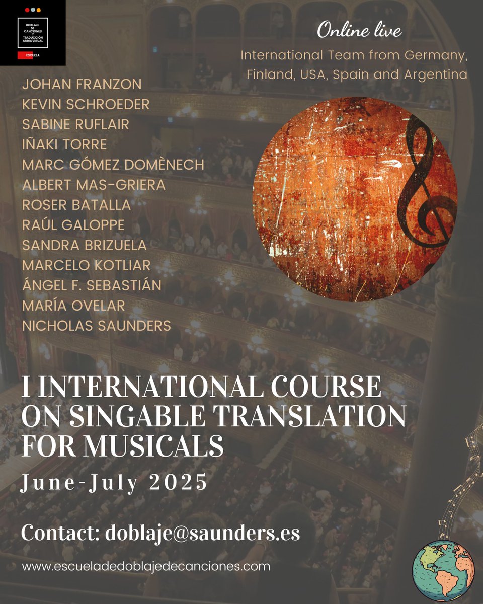escuelatav's tweet photo. 🎶 Lanzamos nuestro I Curso Internacional de Traducción Cantable para Musicales, un programa único impartido por un equipo de profesionales de Alemania, Finlandia, EE. UU., España y Argentina. 

🔗 Consulta la información del curso en el siguiente enlace:
https://t.co/19lv2pI1eo https://t.co/qHZ0zYLXT1