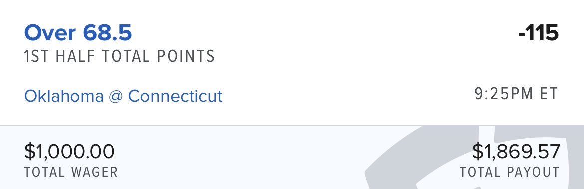 2ndHalfPlays's tweet photo. March Madness First Round Friday $1000 💣

Oklahoma vs Connecticut 1st Half Over 68.5 -115

9:25pm ⏳ https://t.co/Nk2BtBebWY