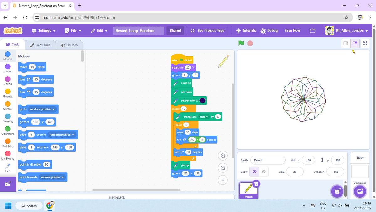 TsuiAllen's tweet image. Happy Friday @STEMyBanda Thank you for ♥️my petal pattern post. Here&apos;s @CompAtSch #BarefootComputing @scratch pattern idea.