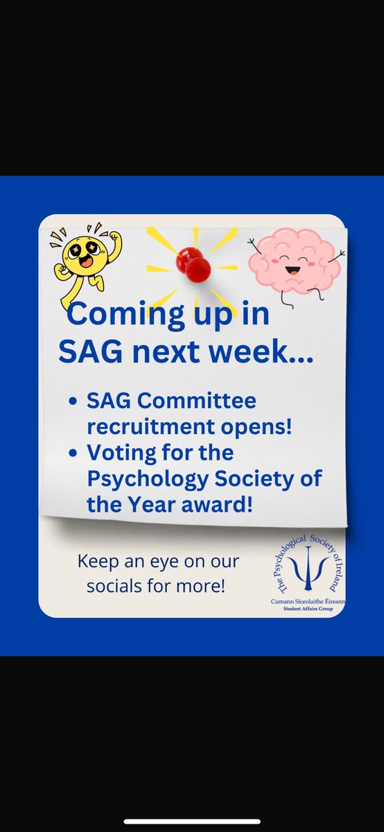 Ever wanted to join the SAG committee? Or thought that your college's Psychological Society deserved an award? 
Well, keep an eye on your socials because next week we will be sharing how you can do both those things!