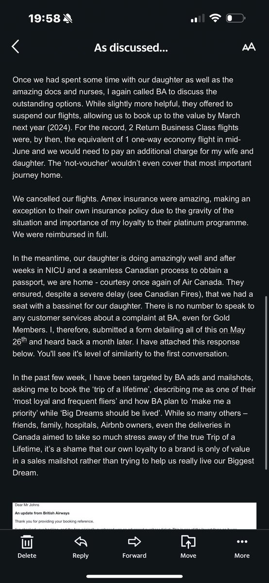 While <a href="/British_Airways/">British Airways</a> ads are lovely right now, I find them incredibly amusing when the truth of their care comes down to this for a (then) GOLD customer. They have since told me ‘it’s the best they could do’. Thank God for <a href="/AirCanada/">Air Canada</a>