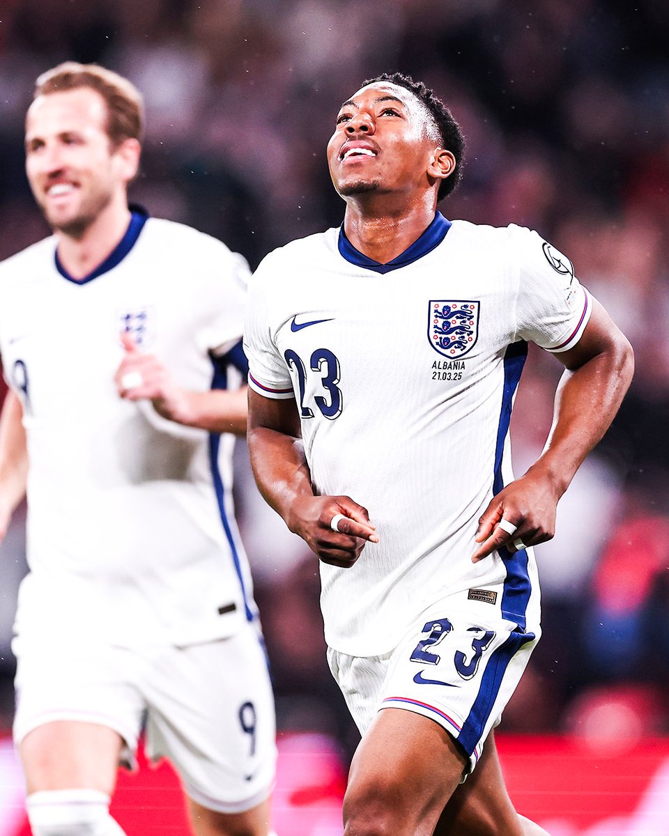 Myles Lewis-Skelly strikes 20 minutes into his first England game 🌟

He's the youngest player to score on his Three Lions debut. 

What a season he's having 📈
