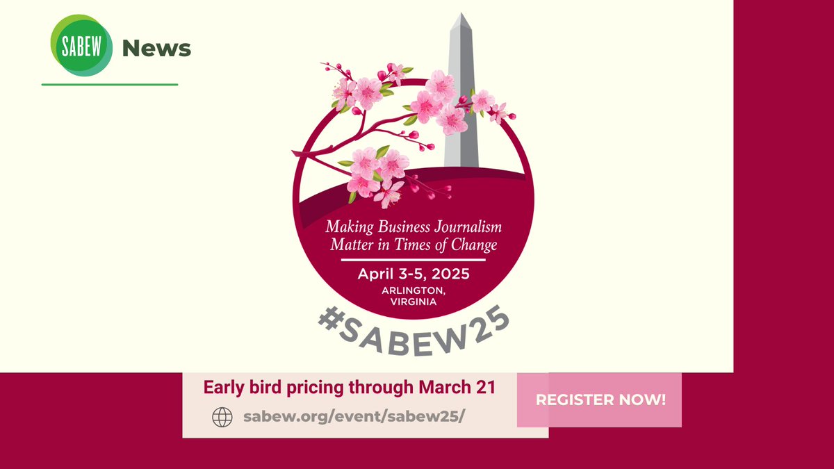 Are you thinking of attending #SABEW25? Make sure you reserve your hotel today to receive the discounted rate of $229 per night. sabew.org/event/sabew25/