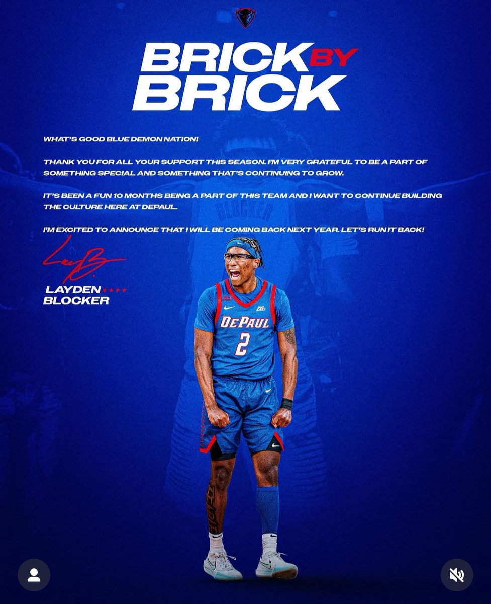 DePaul guard Layden Blocker announced on Instagram he will return next season.

Benson, Gunn, and Blocker will all be Blue Demons next year.
