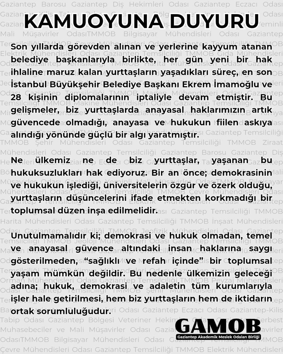 Demokrasi ve hukuk olmadan, temel ve anayasal güvence altındaki insan haklarına saygı gösterilmeden, “sağlıklı ve refah” içinde bir toplumsal yaşam mümkün değildir.