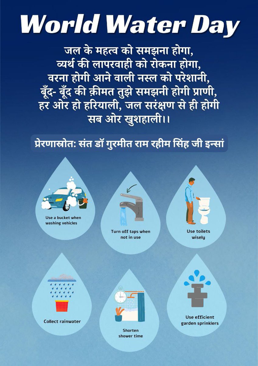 Every drop of water is precious. Following the inspiration of 
Saint Dr MSG Insan, lakhs of people have pledged not to waste water so that there is no shortage of water in the future. 

#WorldWaterDay 
#WorldWaterDay2025