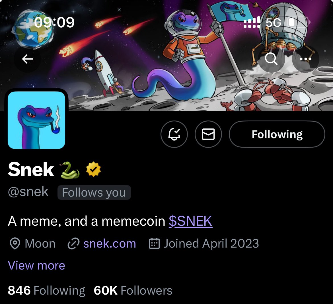 🚨JUST IN: <a href="/snek/">Snek 🐍</a> has earned nearly 4k new follows in the past two weeks and now has over 60k followers 🐍