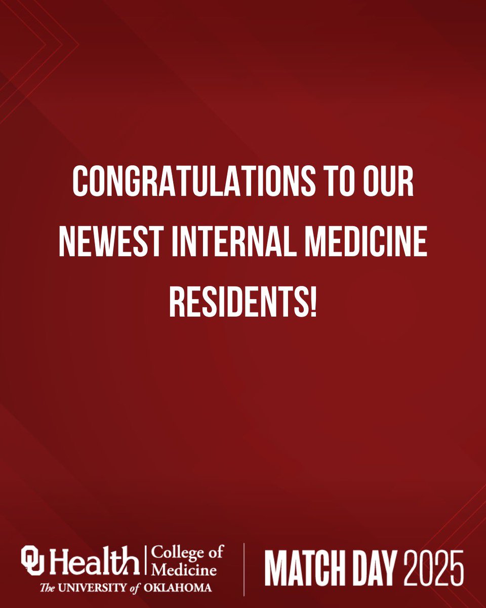 OU_internalmed's tweet image. We are so thrilled to welcome our newest class of residents! Congratulations to each and every one of you. We are looking forward to meeting you! Congrats to everyone who matched. #MatchDay2025 #ResidencyMatch