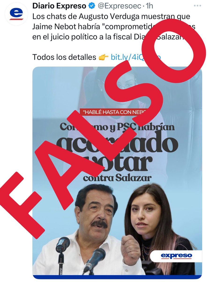 🚨¡Falso!

Desde <a href="/BancadaLa6/">Bancada La 6 y Aliados</a>, en reiteradas ocasiones, manifestamos estar EN CONTRA de censurar a la fiscal Salazar. 

No solo eso, propusimos -a través de <a href="/OttoVeraSE/">Otto Vera</a>- suspender su juicio y votamos por su archivo.

Las pruebas vencen la mentira 👇