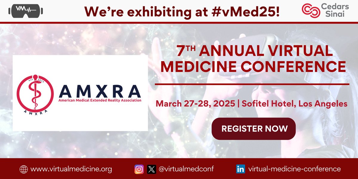 Virtual Medicine (@virtualmedconf) on Twitter photo 🎉 AMXRA is joining us as a sponsor at #vMed25! A huge thank you to them for sponsoring our Abstract Poster Session and Plenary Session <a href="/theAMXRA/">American Medical Extended Reality Association</a> 🙌 We can't wait to see you all there! 🎟️ virtualmedicine.org/conference/tic… #SponsorSpotlight #AMXRA 🎉 AMXRA is joining us as a sponsor at #vMed25! A huge thank you to them for sponsoring our Abstract Poster Session and Plenary Session <a href="/theAMXRA/">American Medical Extended Reality Association</a> 🙌 We can't wait to see you all there! 🎟️ virtualmedicine.org/conference/tic… #SponsorSpotlight #AMXRA