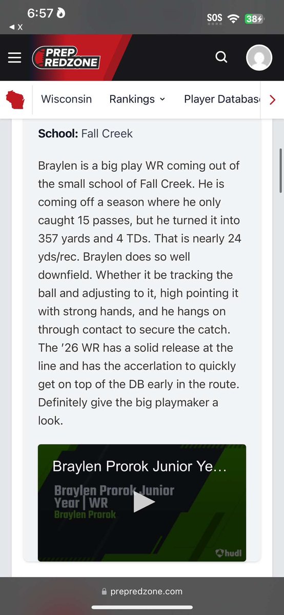 Thank you much to <a href="/MJ_NFLDraft/">Mark Johnson</a> and <a href="/PrepRedzoneWI/">Prep Redzone Wisconsin</a> for the amazing article. I appreciate the things said about me. Check me out. hudl.com/profile/179627… #grind #nodaysoff