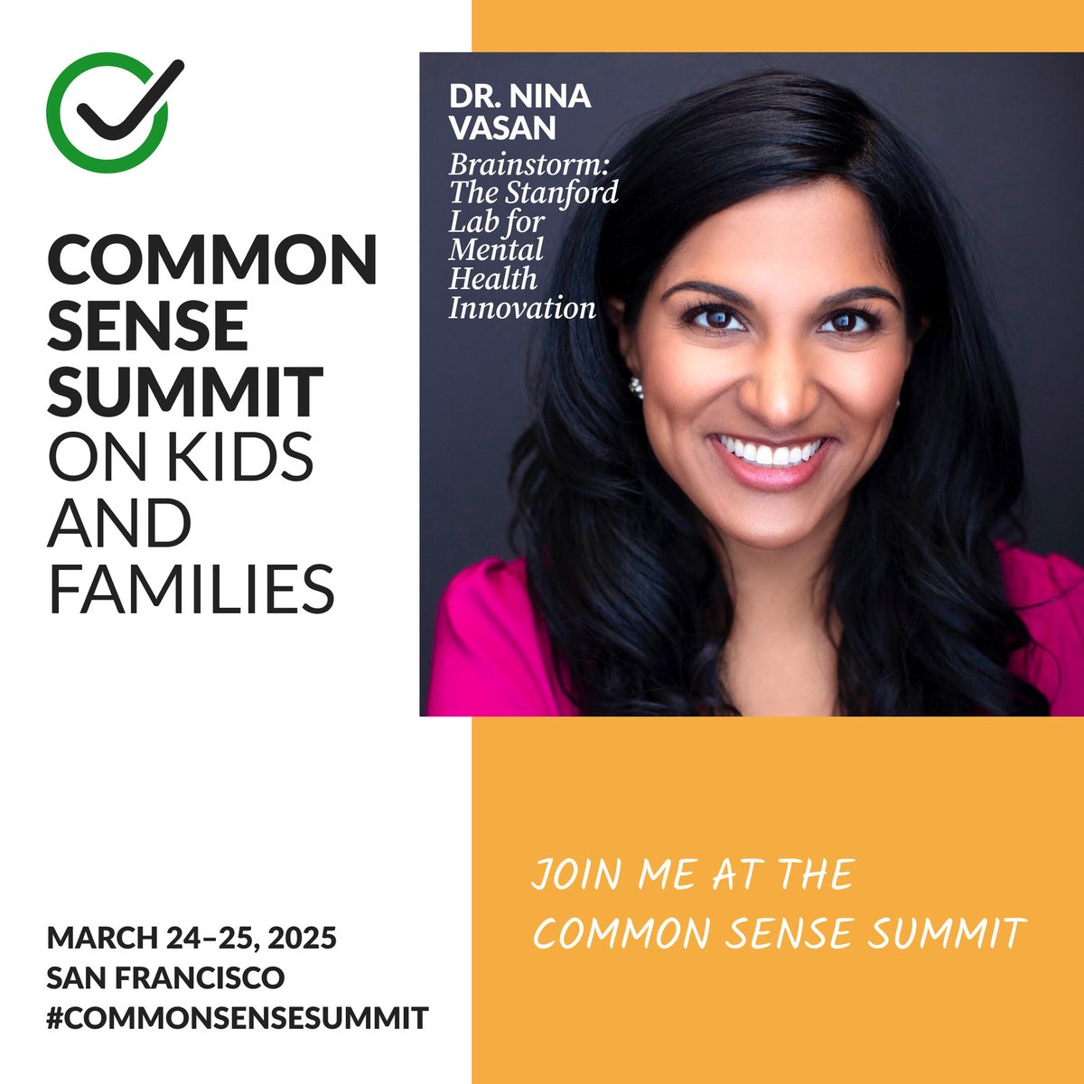 Nina Vasan, MD, MBA (@ninavasan) on Twitter photo 🤖 AI is reshaping the world our kids will inherit. We need bold ideas—and real action.
✅ Excited to speak at the <a href="/CommonSense/">Common Sense Media</a> #CSSummit25 in SF 3/24-25 on digital well-being, education, and AI.
🧭 I'll share highlights from the Stanford GenAI Psychological Safety Plan 🤖 AI is reshaping the world our kids will inherit. We need bold ideas—and real action.
✅ Excited to speak at the <a href="/CommonSense/">Common Sense Media</a> #CSSummit25 in SF 3/24-25 on digital well-being, education, and AI.
🧭 I'll share highlights from the Stanford GenAI Psychological Safety Plan