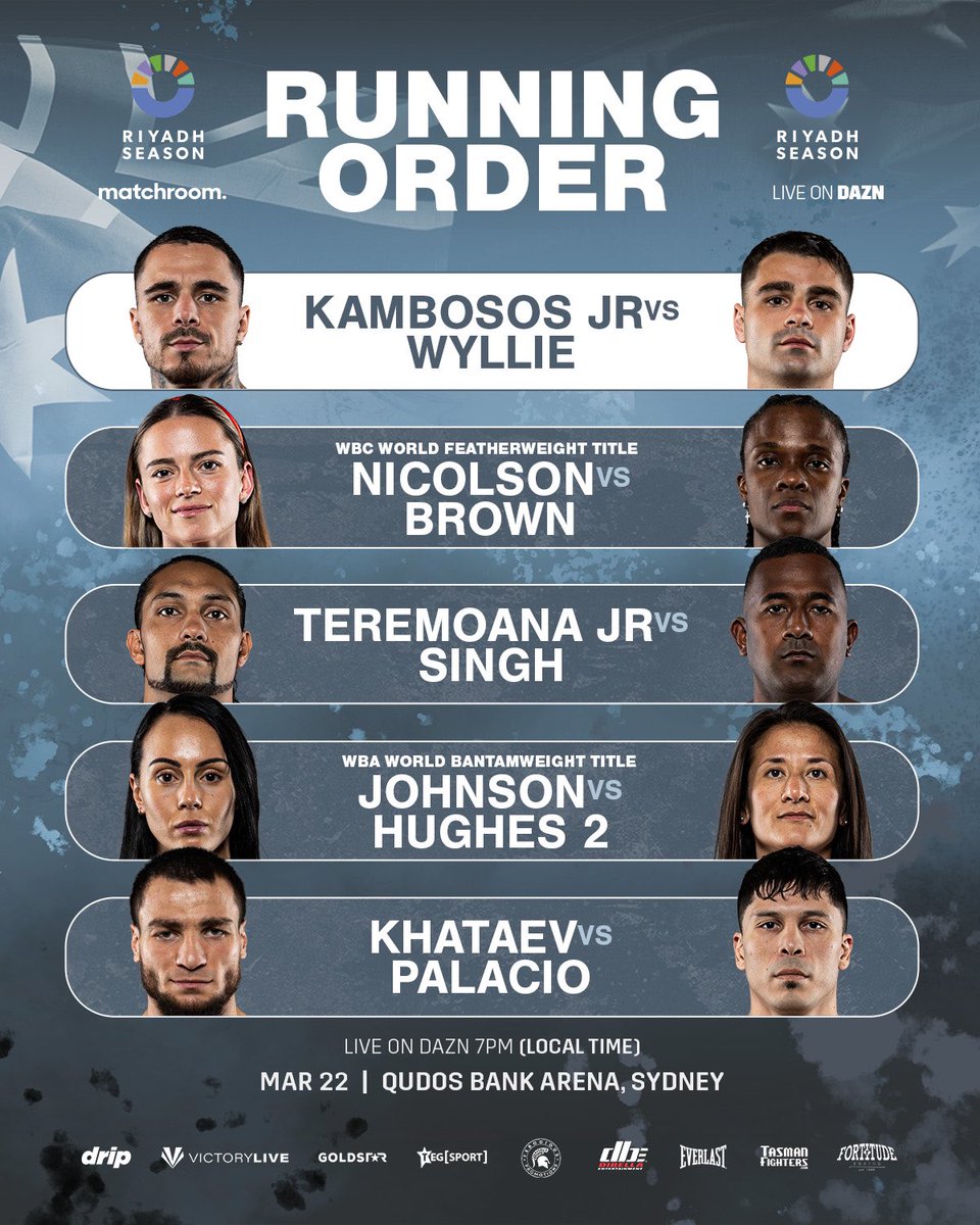 Matchroom Boxing (@matchroomboxing) on Twitter photo It’s fight day in Sydney! 🇦🇺
New South Wales’ <a href="/georgekambosos/">George "Ferocious" Kambosos Jr</a> meets Queensland’s Jake Wyllie_ with <a href="/skyebnic/">Skye Nicolson</a> & Cherneka Johnson defending their World Titles in support 💥
#KambososWyllie live on <a href="/DAZNBoxing/">DAZN Boxing</a> 👊 It’s fight day in Sydney! 🇦🇺
New South Wales’ <a href="/georgekambosos/">George "Ferocious" Kambosos Jr</a> meets Queensland’s Jake Wyllie_ with <a href="/skyebnic/">Skye Nicolson</a> & Cherneka Johnson defending their World Titles in support 💥
#KambososWyllie live on <a href="/DAZNBoxing/">DAZN Boxing</a> 👊