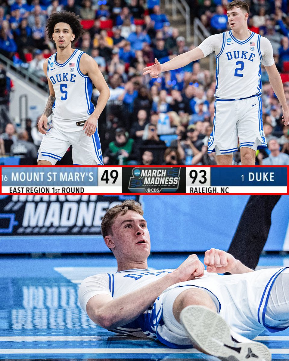 accnetwork's tweet image. Duke's seventh NCAA tournament win by 40+ points 🔥 

The most of any school 😈 @DukeMBB