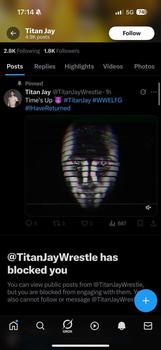 NachoWWF's tweet photo. Kid blocked me lol @TitanJayWrestle https://t.co/2GEM54dfOz