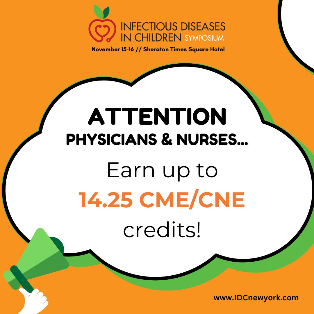 Boost your expertise and earn up to 14.25 CME/CNE credits at the Infectious Diseases in Children Symposium! Don't miss this chance to stay ahead in your field the field—register now! idcnewyork.com #infectiousdisease #pediatrics #physician #nurse #nursepractitioner