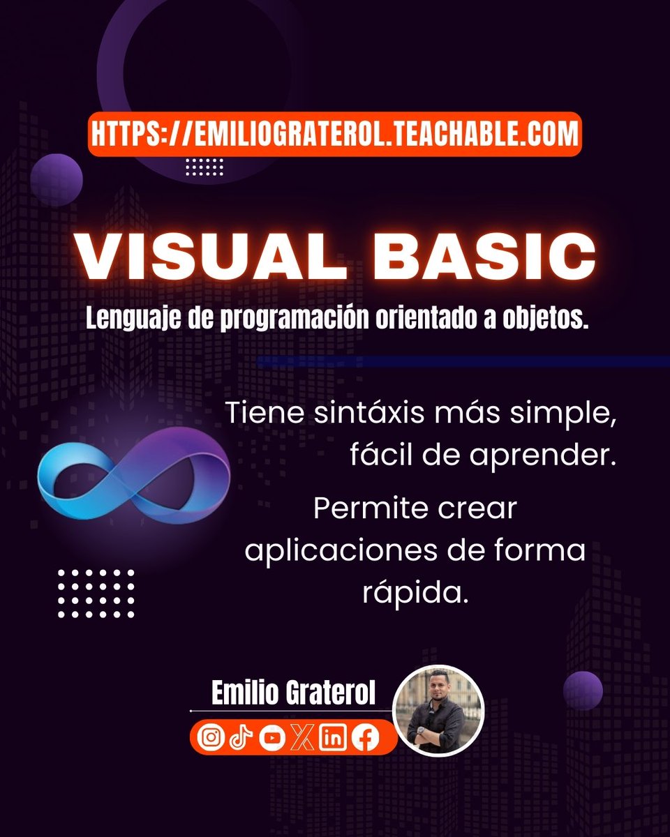 graterolz's tweet image. 🟠 𝗩𝗜𝗦𝗨𝗔𝗟 𝗕𝗔𝗦𝗜𝗖
𝗟𝗘𝗡𝗚𝗨𝗔𝗝𝗘 𝗗𝗘 𝗣𝗥𝗢𝗚𝗥𝗔𝗠𝗔𝗖𝗜𝗢𝗡 𝗢𝗥𝗜𝗘𝗡𝗧𝗔𝗗𝗢 𝗔 𝗢𝗕𝗝𝗘𝗧𝗢𝗦 👨💻
👉Suscríbete en mi canal de YouTube:
youtube.com/c/EmilioGrater…
#lenguajesdeprogramacion #visualbasic #lenguajeorientadoaobjetos #programacion #desarrollodesoftware