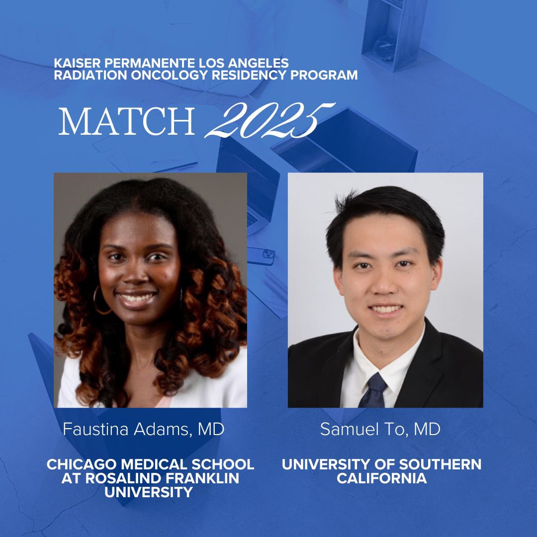 Breaking News! Please meet our newest residents Dr. Faustina Adams and Dr. Samuel To! Welcome to the Kaiser and rad/onc family. #radonc #kaiser #matchday2025