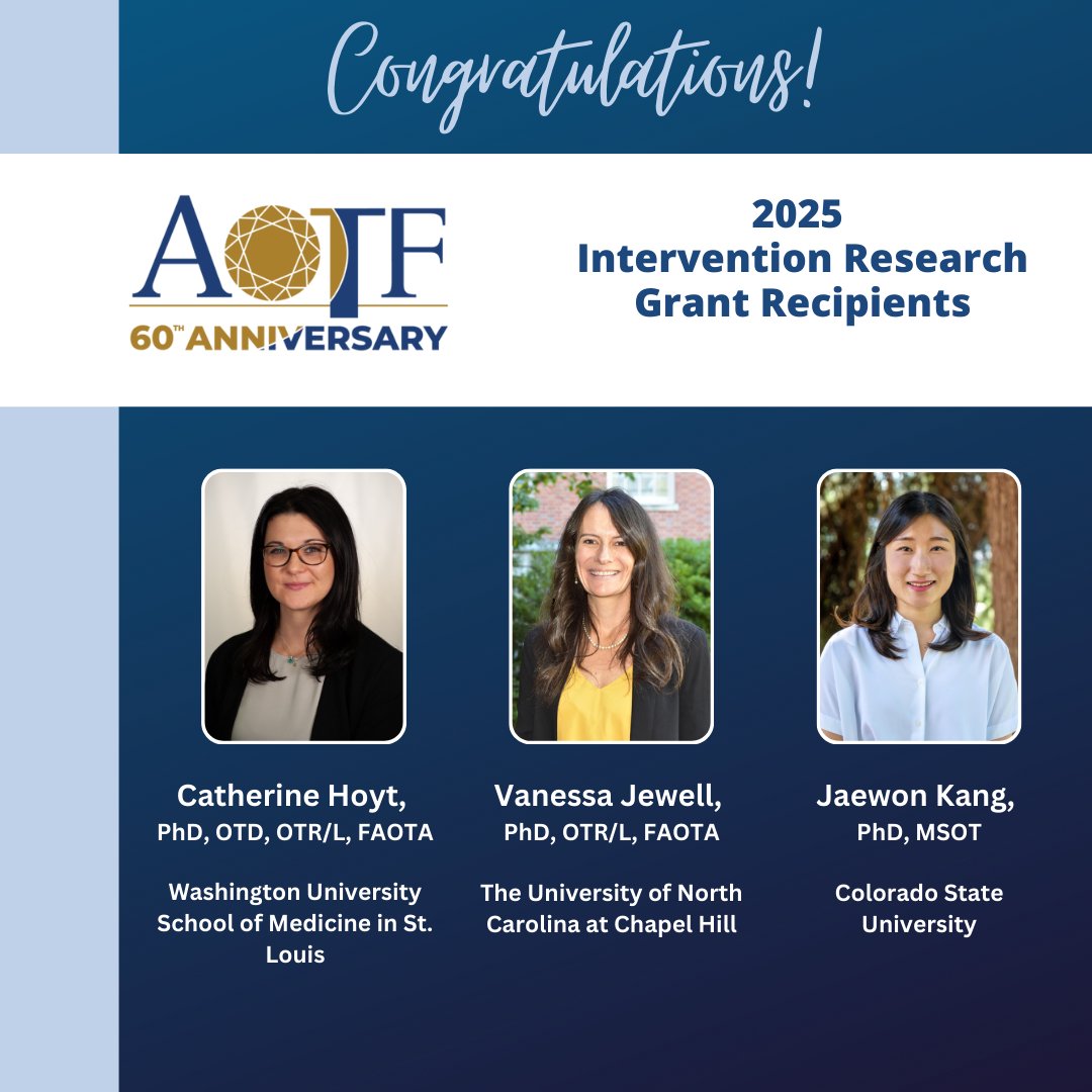 AOTFoundation's tweet photo. Announcing 2025 AOTF Research Grant Recipients!
🎉 Incredible OT researchers leading projects in stroke rehab, mental health, VR, and more.
Thanks to our sponsors for supporting the future of #OccupationalTherapy.

Read more: https://t.co/hYXvXRFRHO
 #AOTF #OTInnovation #Grants https://t.co/qVvK2hEtIA