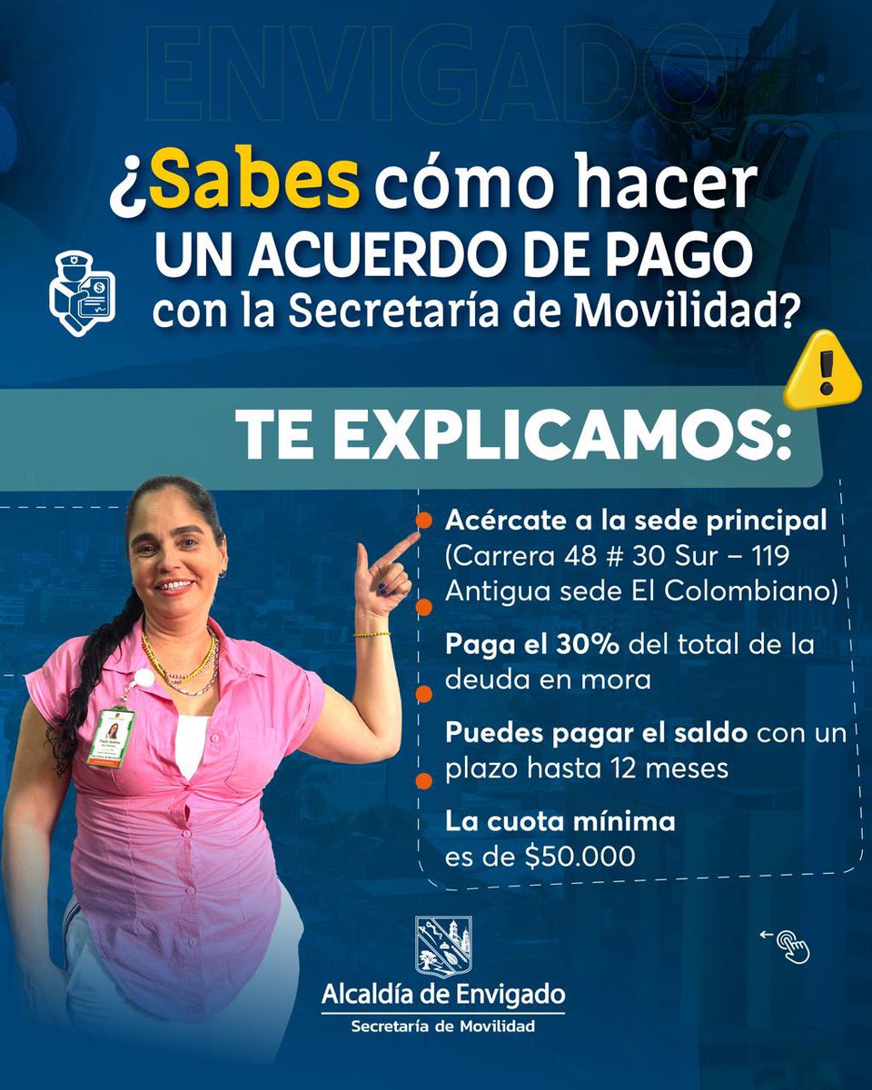 📣 ¡Ponte al día con tus multas de tránsito en Envigado!

✅ Al hacerlo, podrás congelar los intereses y gestionar sin inconvenientes cualquier trámite ante las autoridades de tránsito.

No dejes pasar esta oportunidad y evita inconvenientes a futuro.