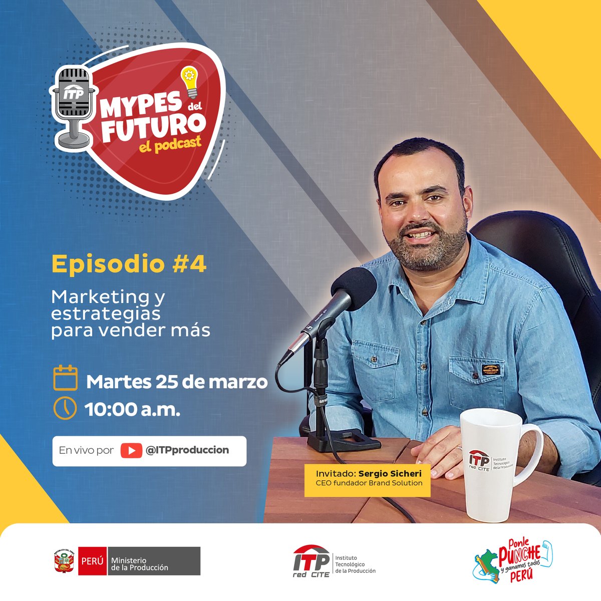 ITPproduccion's tweet photo. ¿Quieres vender más? ¡Tú mismo eres! 🚀

Este martes 25 a las 10:00 a. m., no te pierdas el Episodio #4 de "Mypes del futuro", el podcast de los emprendedores.

Engánchate y apunta las fijas para hacer crecer tu negocio. 🌐

¡Suscríbete en YouTube! ➡️ https://t.co/TKqhcVH7Zh https://t.co/ldH5HmG9tL