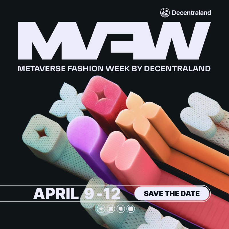 decentraland's tweet photo. Jump into Decentraland April 9-12 to explore a Metaverse Fashion Week filled with Infinite Identities ✨

Expect a fusion of digital Wearables, hyper-personalized avatars, and interactive experiences – redefining self-expression in virtual worlds.