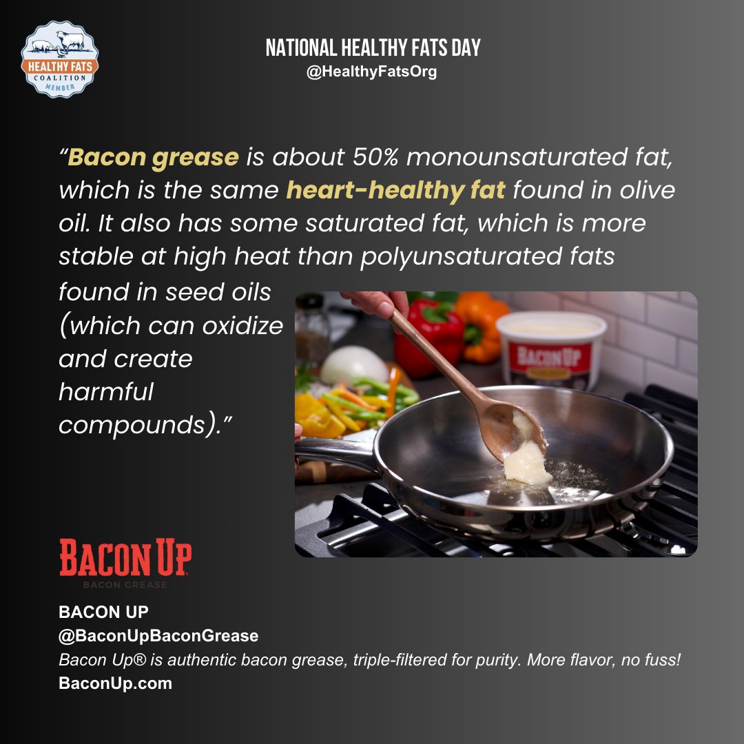 HealthyFatsOrg's tweet photo. Happy #HealthyFatsDay! To celebrate this holiday, we've been gathering interesting facts and ideas from HFC supporters to highlight the benefits of animal fats in a healthy diet. 💡🤔💭 Here’s a message from Bacon Up @BaconUpBaconGrease at https://t.co/0xXGraQ4zn: https://t.co/6r8ERBLmdk