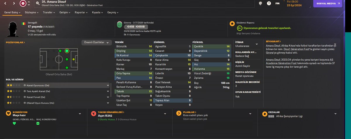 Young Sinatra (@youngsinatra_v) on Twitter photo Uzun aradan sonra açtığım Girona kariyerimin 2. yaz transfer döneminde, Afrika'nın çorak topraklarından genç oyuncu sözleşmesine sahipken bedavaya çektiğim canavar. Çocuğu araştırdım meğer gerçekten de deli dehşet bir yetenekmiş. Bilindik wonderkidleri almadan yapıyorum kariyeri Uzun aradan sonra açtığım Girona kariyerimin 2. yaz transfer döneminde, Afrika'nın çorak topraklarından genç oyuncu sözleşmesine sahipken bedavaya çektiğim canavar. Çocuğu araştırdım meğer gerçekten de deli dehşet bir yetenekmiş. Bilindik wonderkidleri almadan yapıyorum kariyeri