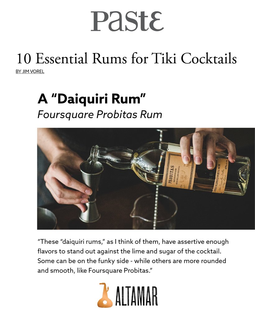 Thrilled to see Probitas featured in Paste Magazine - and as we know, a phenomenal choice for cocktails. Probitas, for the first time in history, is a collaboration between two independent rum distilleries on different islands.