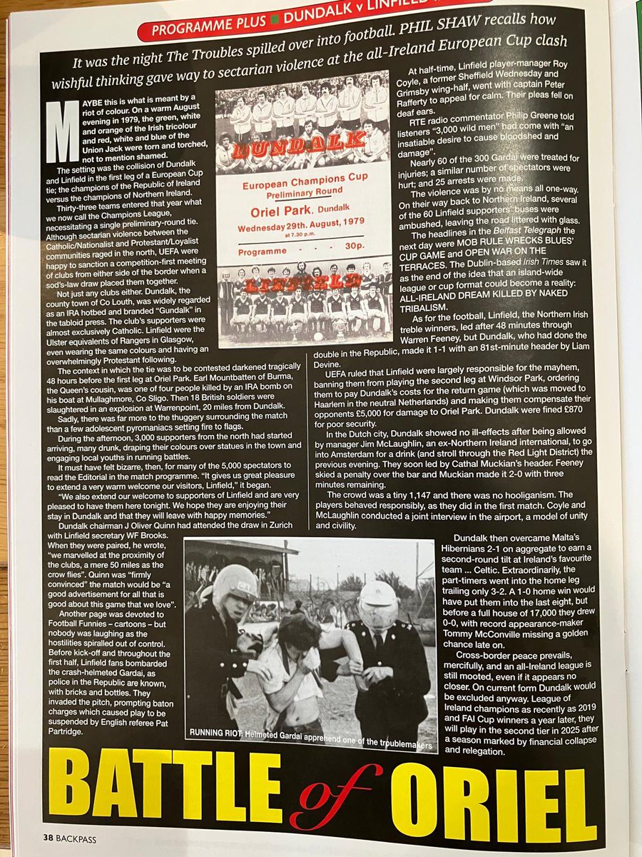 Michael Shine (@michaelshine2) on Twitter photo From the excellent Backpass UK retro football mag. A feature on the infamous <a href="/DundalkFC/">Dundalk FC</a> v Linfield game from 1979. One for you <a href="/postmorton11/">Robbie Morton</a> From the excellent Backpass UK retro football mag. A feature on the infamous <a href="/DundalkFC/">Dundalk FC</a> v Linfield game from 1979. One for you <a href="/postmorton11/">Robbie Morton</a>
