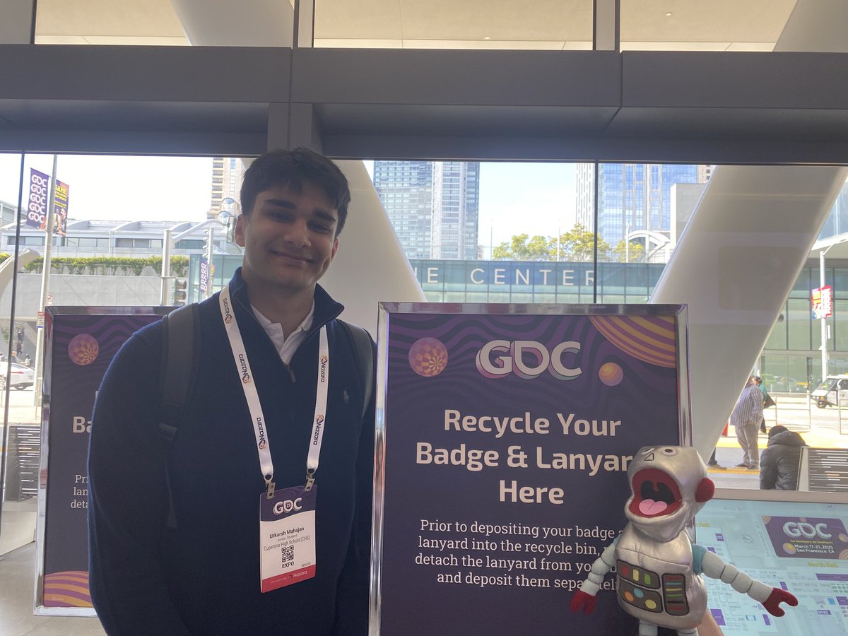 Official_GDC's tweet image. Cupertino High School student Utkarsh Mahajan is collecting lanyards and badges for RAFT, a non-profit that builds STEAM kits for kids in underprivileged communities. Drop off your badge and help the next generation of creators! #GDC2025