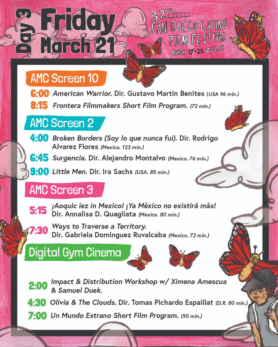 Day #3 (Fri, 3/21) of our 32nd SD Latino Film Fest - Danny Trejo in American Warrior, Frontera Filmmakers shorts &amp; features, indigenous doc, Arte Latino reception, Paulina Garcia tribute y mas! Support Latinx stories, movies, artists, filmmakers, actors! sdlff2025.eventive.org/schedule