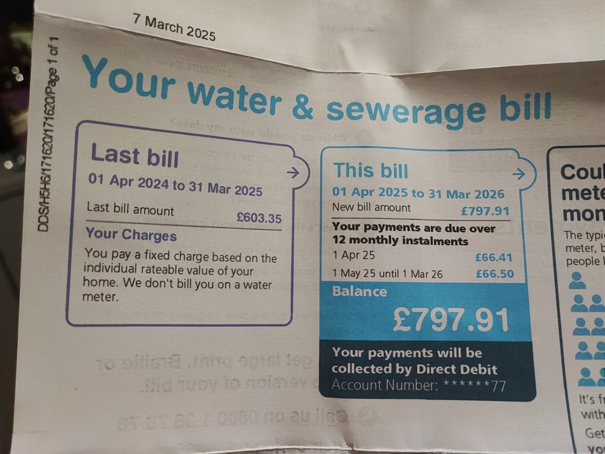 So <a href="/YorkshireWater/">Yorkshire Water 💧</a> have been fined but it looks like they are just making us pay for it? Nearly a 25% increase of almost £200 a year. I live in a small 2 bed house, not Buckingham Palace!!

<a href="/Ofwat/">Ofwat</a> how are they getting away with this???