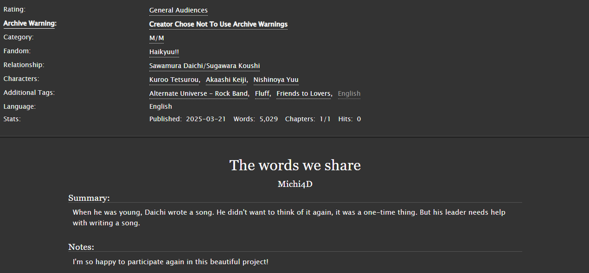 Here's my fic for the <a href="/DaiSugaBigBang/">🐻🐰DaiSuga Big Bang 2026 | Sign Ups Start 15 Apr</a>! 

My amazing gang: 
Artists: <a href="/raatniko/">niko</a> and <a href="/Cr0wning/">crown</a> ♥
Beta: @/Cecebeanie (tumblr) ♥

🔗archiveofourown.org/works/64042909

#daisugabigbang2024 #daisuga #fancition