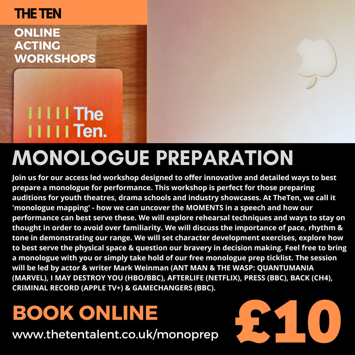 Actors - want a detailed process to help prepare monologues and audition pieces??? Join our affordable access led MonoPrep workshop! Perfect for drama school auditions! Tkts limited, still a few left! Book here: thetentalent.co.uk/monoprep

Please share with anyone who could benefit!