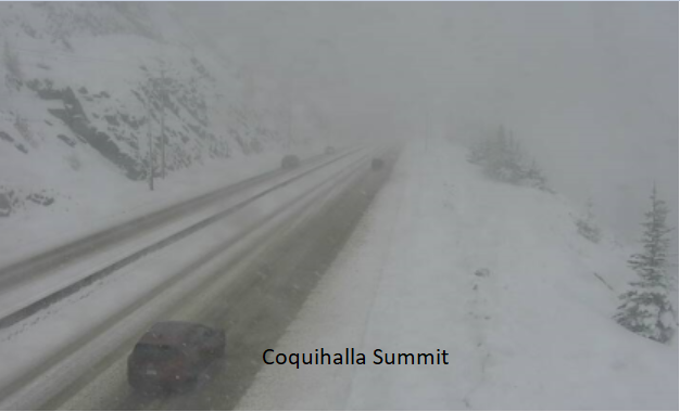 DriveBC's tweet photo. ❄️Snowfall Warnings remain in effect for:

#BCHwy5 - #HopeBC to #MerrittBC
#BCHwy3 - #HopeBC to #PrincetonBC via Allison Pass

These highways could receive up to 20 to 30cm of snow by this evening. Use caution and check https://t.co/yVVq38WOJL for webcam views and road conditions.
