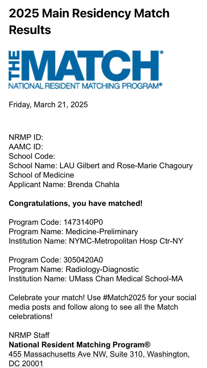 Brenda Chahla (@brendachahla1) on Twitter photo I MATCHED INTO DIAGNOSTIC RADIOLOGY AT UMASS CHAN!!!
Happy is an understatement! Forever grateful for this journey and all the support I received along the way! #Match2025 #DiagnosticRadiology I MATCHED INTO DIAGNOSTIC RADIOLOGY AT UMASS CHAN!!!
Happy is an understatement! Forever grateful for this journey and all the support I received along the way! #Match2025 #DiagnosticRadiology