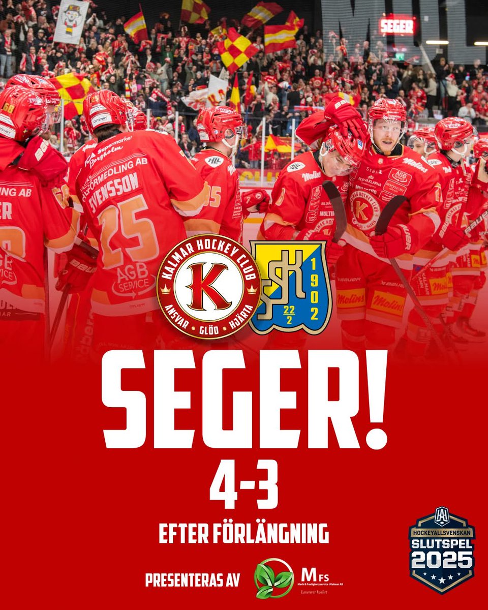 Booooom! 💥 Schreiber avgör i förlängningen! 🔥

Stort tack för en magisk slutspelsfredag - vi ses på söndag! Färre än 100 biljetter kvar, så säkra din plats nu!

Mål KHC
H. Nilsson 2
A. Nilsson
Schreiber

Slutresultatet presenteras av @markfastighetsservice

Foto: Tove Dolff