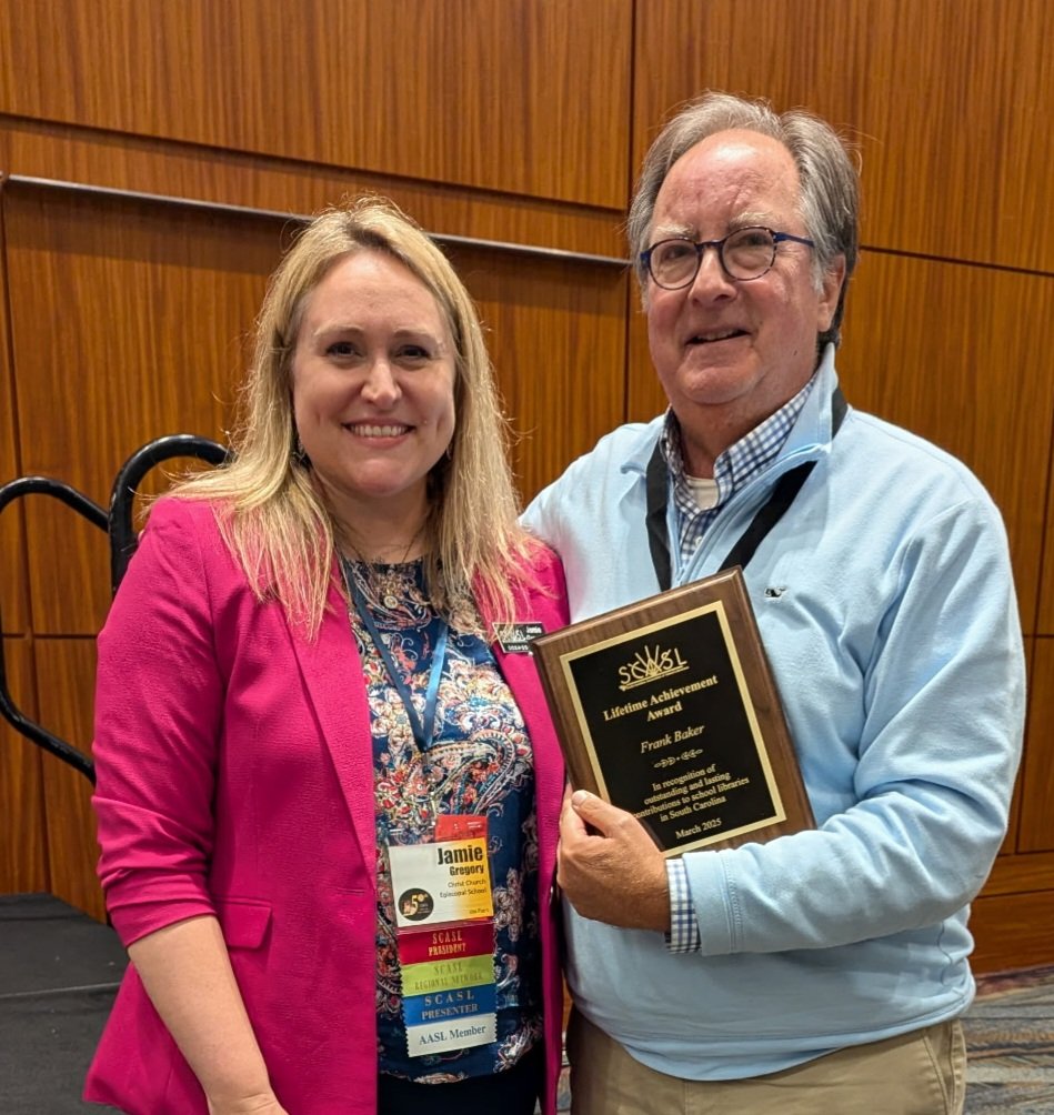 fbaker's tweet photo. SURPRISED: I was invited to join #SCASL25 members at their luncheon on Thursday. Little did I know that they were going to recognize me with a Lifetime Achievement Award. (Similarly honored were retired librarians Ida Thompson and Diane Ervin) I'm honored and humbled. https://t.co/HiZ75hNn8g