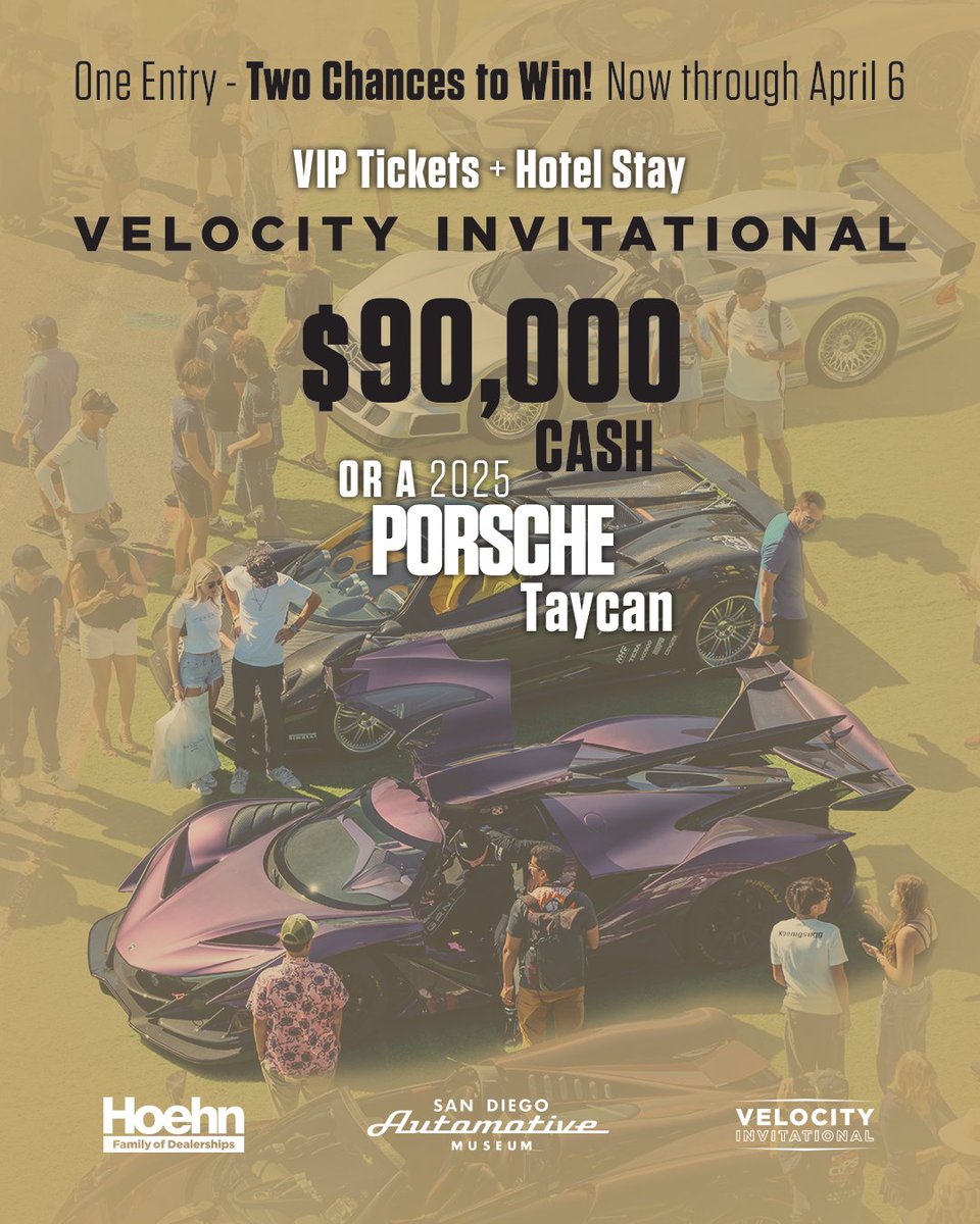 Win a trip to Velocity Invitational + Hotel Stay: June 6-8, 2025 in Sonoma, California (Airfare not included). You'll also be entered to win our grand prize - your choice of $90,000 or a 2025 Porsche Taycan. Entries support the Museum and IGNITE Academy!

Use Promo Code X11 for