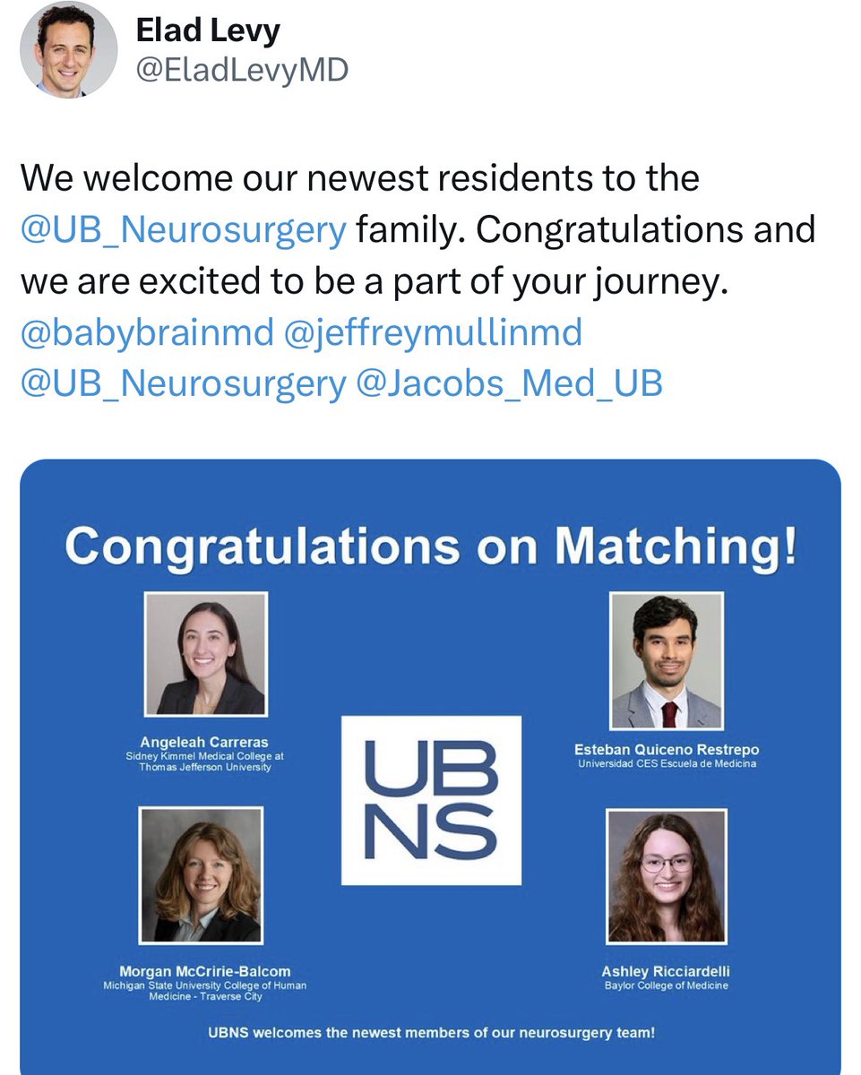 There’s absolutely nothing more gratifying than witnessing your mentees succeed. Congrats <a href="/EstebanQuicen14/">Esteban Quiceno</a>. And thank you <a href="/UB_Neurosurgery/">UB Neurosurgery (UBNS)</a>.