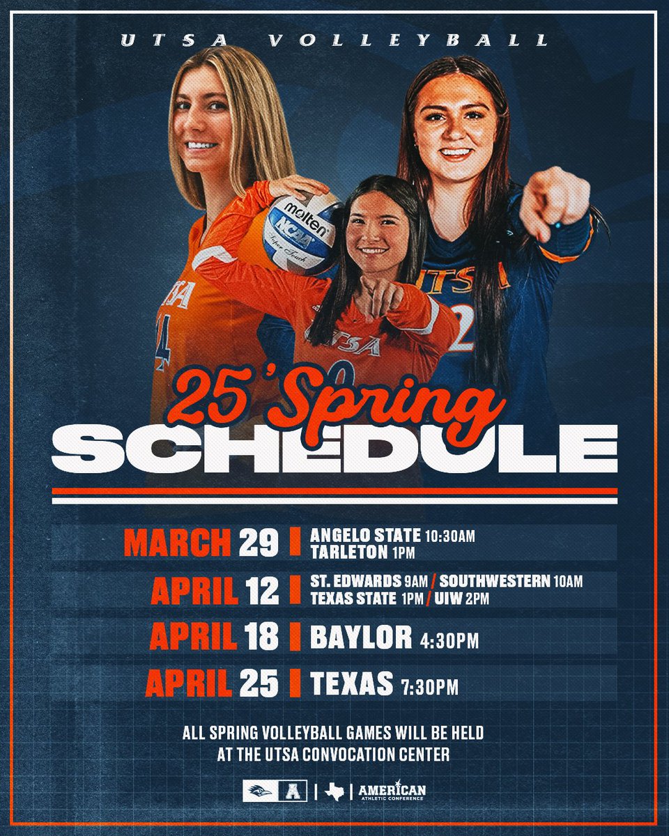 The Spring schedule has been unveiled! 

📰Full Story: utsa.pro/41Rwdi9
🎟️Tickets vs. Baylor: goutsa.com/baylor
🎟️Tickets vs. Texas: goutsa.com/texas

#BirdsUP🤙 | #LetsGo210