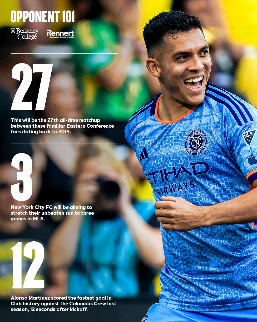 A graphic with stats on it for our upcoming game against Columbus Crew.
