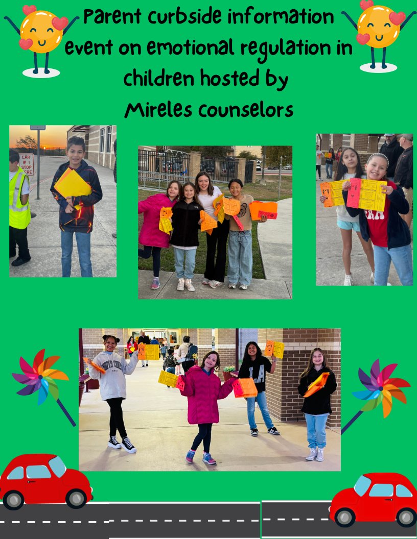 Mireles  counselors hosted an excellent curbside cafe for parents handing out information on emotional regulation in children @nisdcounseling @nisdmireles