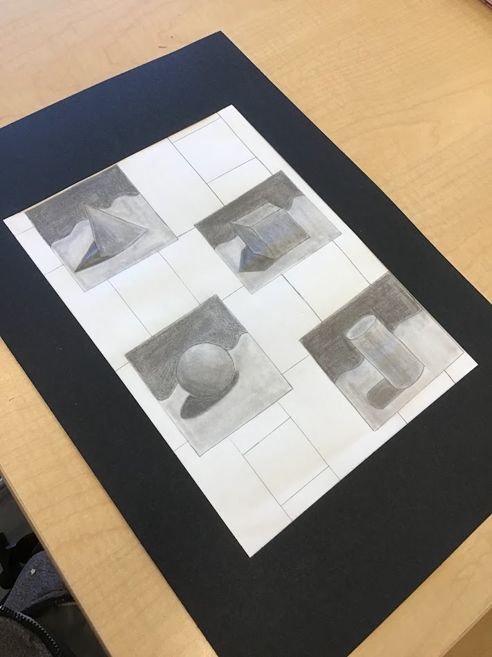 8th Grade Visual Composition I <a href="/AFMSChargers/">Apex Friendship Middle School</a>
are doing a phenomenal job using their observation skills to sketch 3D Geometric Forms.