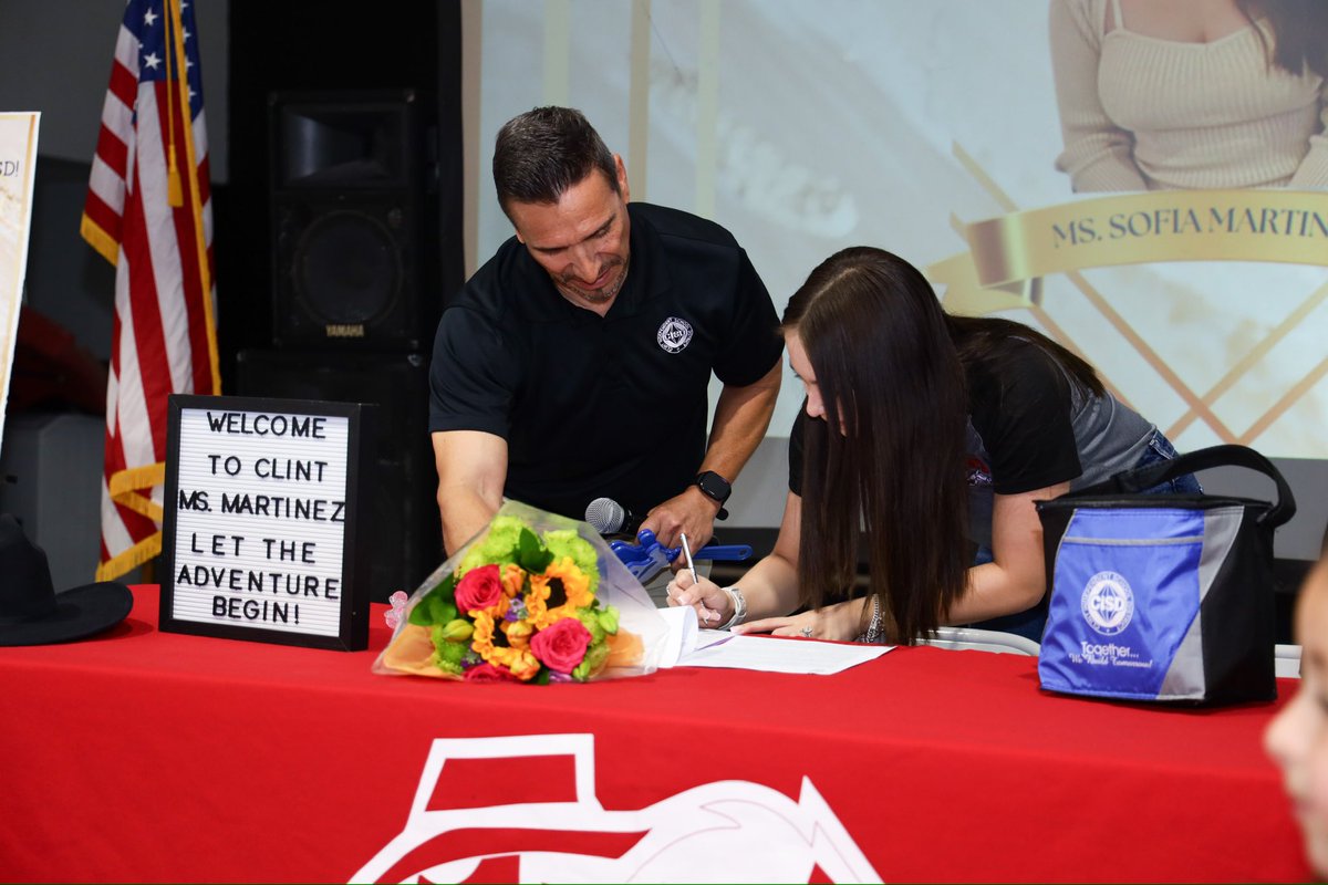 ClintISD's tweet photo. We are thrilled to celebrate Sofia Martinez as she officially signed her Clint ISD teacher contract and joined the Red Sands Elementary family!
Join us in congratulating Ms. Martinez as she embarks in this exciting journey of making a difference in the classroom!
Full Gallery:
https://t.co/RrWrz1tEZw
#WeAreClintISD
#TogetherWeBuildTomorrow