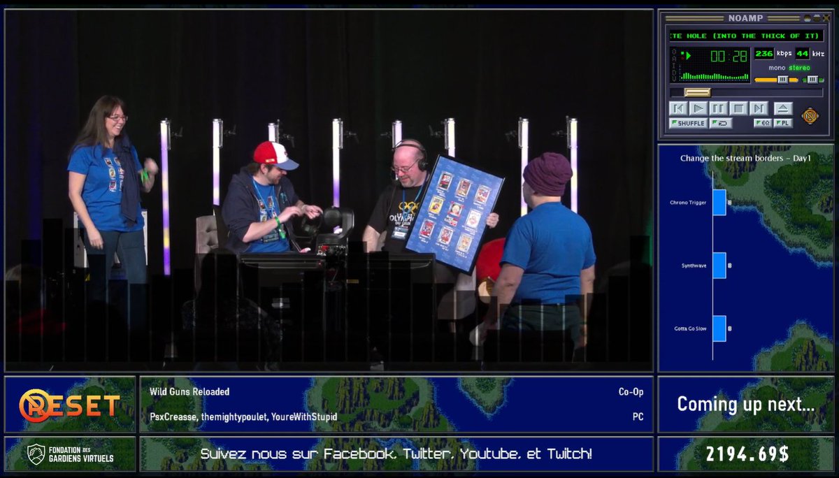 Bien joué MagicK1, Moliman__, mooˍmoony, queenanneb, SilverˍTriforce pour votre Retro Shuffle Showcase.  Wild Guns Reloaded à venir. | A round of applause to the runners for the Retro Shuffle Showcase. Don't miss  Wild Guns Reloaded next 🎉 #speedrun #marathon #charity #noreset